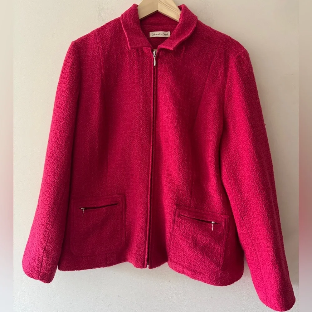 Coldwater Creek Women's Tweed‎ Pink Zip Up Jacket Stylish Suit Blazer Size 16